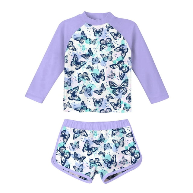 Odeerbi 2-10 Años Traje de Baño de Manga Larga Con Lycra Para Niñas Dos Piezas Traje de Baño de Entrenamiento Hawaiano Traje de Baño Con Estampado Floral Bañador Con Lycra Para Niñas