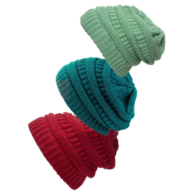 Bonnet Tricoté pour Femmes Lot de 3 - Vin/sauge/teal