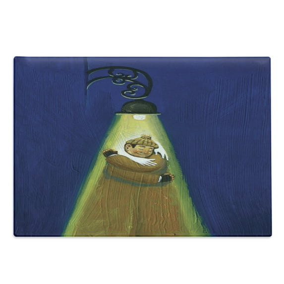 Abstract Surreal Cutting Board, Night Lamb Embracing Oneself Unusual Metaphorical Print, Decorative Tempered Glass Cutting and Serving Board, in 3 Sizes, by Ambesonne