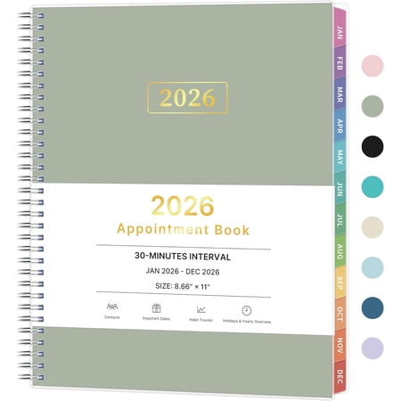 2026 Appointment Book Planner, 8.5 x 11 Inches, Weekly and Monthly Calendar with Tabs and Pocket, Flexible Cover, Hourly 30-Minute Scheduling for Office, Home and School