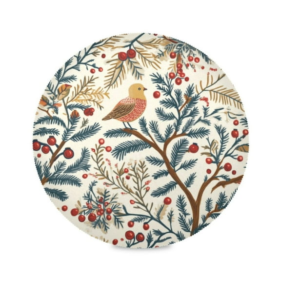 Round Plate Mat 15.4x15.4 Inchesx1 Placemat Table Mat Kitchen Mat Coffee Mat Fabric Thick, Strong Wear-Resistant, Heat Resistance Cute Christmas Bird Pattern