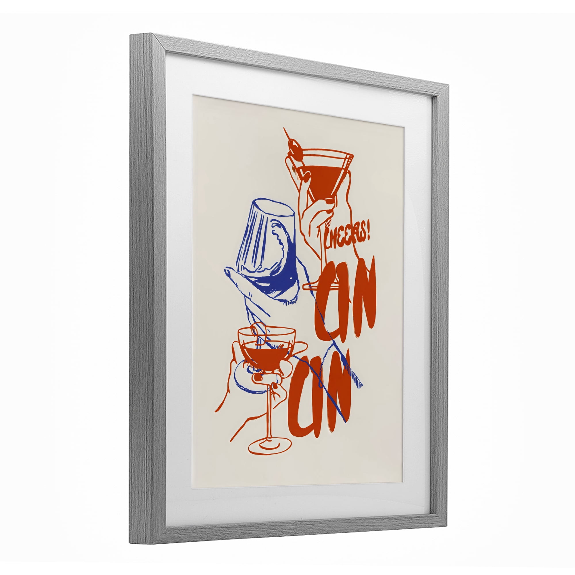 Stupell Industries Retro Cheers Cocktail Toast Gray Framed Print Under Glass, design by The Prints Vibe