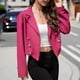 thumbnail image 4 of Chaquetas de traje de oficina Chaqueta de traje pequeña de color sólido con botones de manga larga y solapa de otoño e invierno para mujer,blazer moda（Rojo， M), 4 of 5