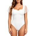 thumbnail image 4 of SELONE Bodysuits For Women Square Neck Mesh Short Sleeve Shaping Cut Bodysuit As Undergarment Tight Top 1 Piece For Club Night, 4 of 6