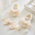 thumbnail image 2 of Newborn Baby Girl Princess Mary Jane Shoes Infant Bowknot Wedding Dress Flat Shoes with Headband Baby Girl's Baptism Christening Shoes Set, 2 of 9