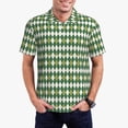 thumbnail image 3 of Balery Light Green Squares Printed Men’s Short Sleeve Polo Shirt, Midweight Men's Shirt,Golf Polo shirts -X-Large, 3 of 9