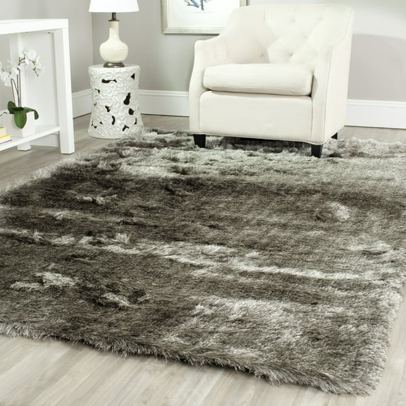 SAFAVIEH Paris Darwin Plush Polyester Shag Area Rug, Silver, 9' x 9' Square