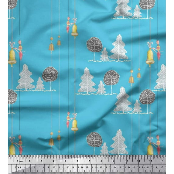Soimoi Brown Poly Crepe Fabric Candies,Bell & Baubles Christmas Fabric Prints By Yard 42 Inch Wide