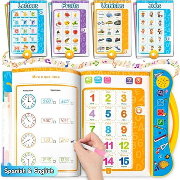 Sinifer Learn Spanish English for Kids 1-6, Spanish Talking Sound Books for Kid Toddler Baby