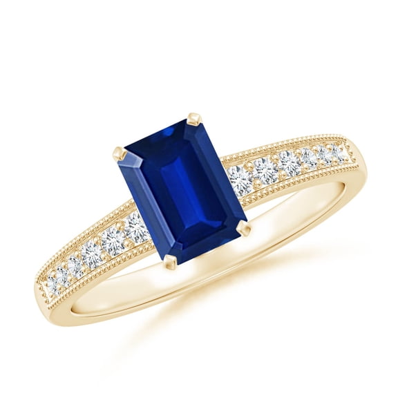 ANGARA Lab Grown 1.05 Ct Blue Sapphire Engagement Ring for Women in 14K Yellow Gold (Size-7x5mm) | September Birthstone, Anniversary, Jewelry Gift for Women | Lab-Grown Blue Sapphire Ring