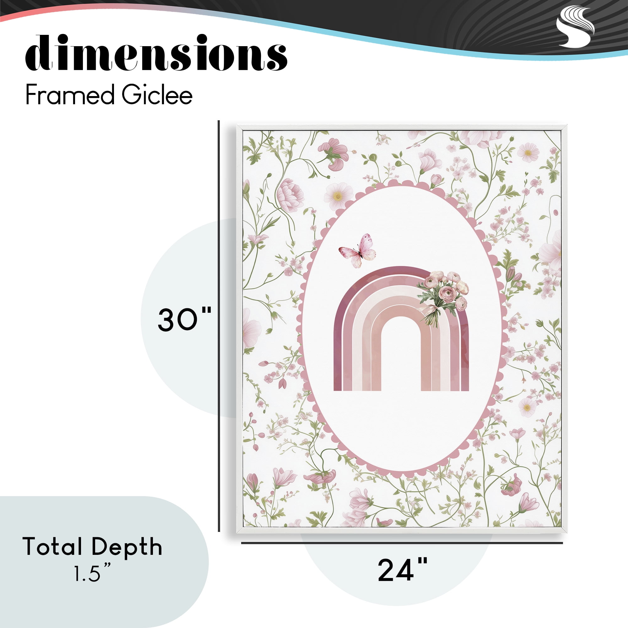 Delicate Florals & Rainbow White Framed Giclee Art, design by Christine Simpson Art