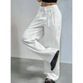 thumbnail image 3 of Womens Baggy Wide Leg Pants Casual Stripe Elastic Waisted Palazzo Harem Pants with Pockets White XL, 3 of 5