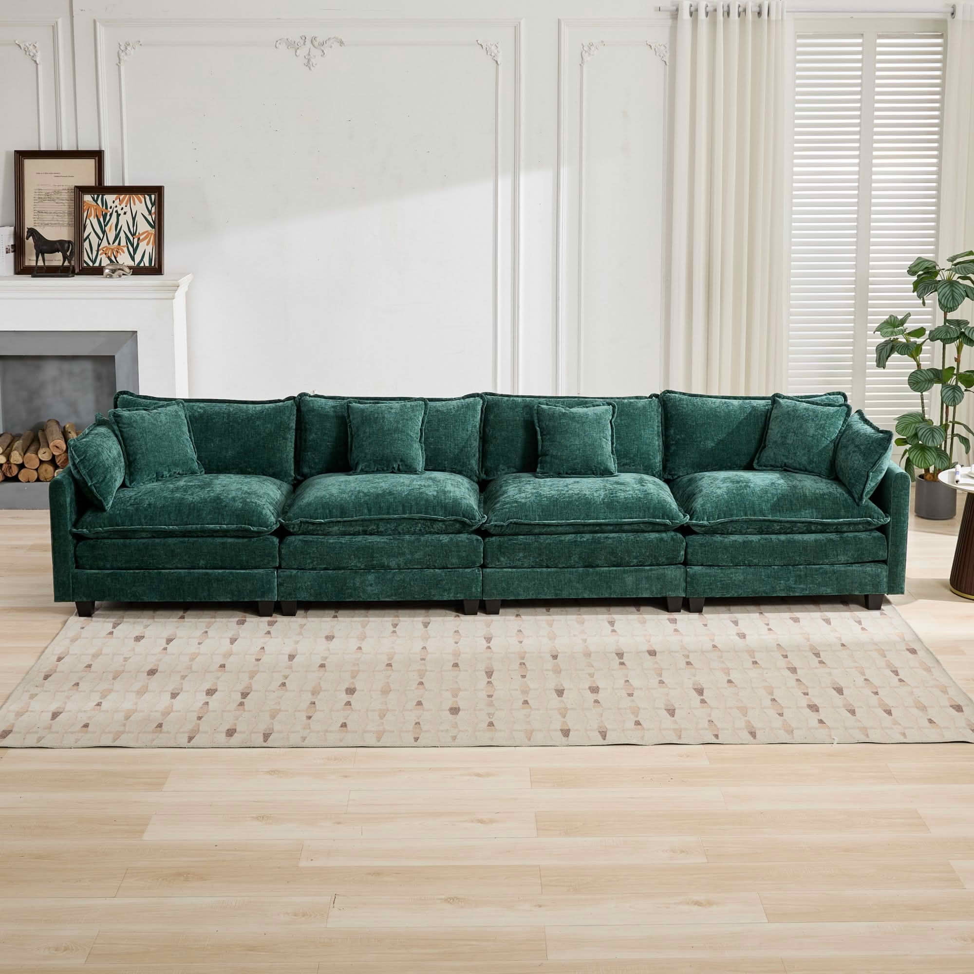 MAYEERTY 149.6 Inch Cloud 4‑Seater Modular Sectional Sofa, Chenille Couch with Double‑Layer Seat Cushion for Home Apartment, Ottoman Not Included