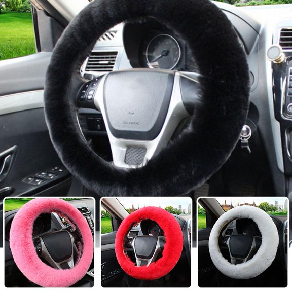 FurNest NEW Faux Sheepskin Car Steering Wheel Cover Interior Decor Accessories