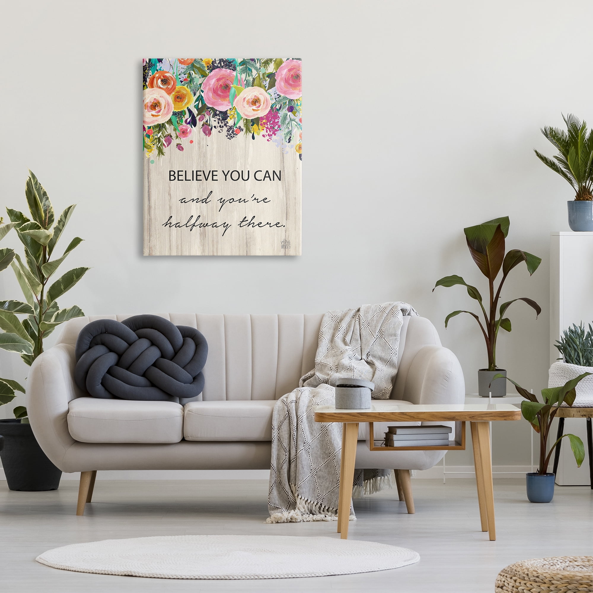 Stupell Industries Believe You Can Motto Blooming Spring Floral Cascade, 30 x 40, Designed by Valerie Wieners