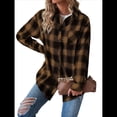 thumbnail image 2 of Camisas de Franela con Botones para Mujer, Camisas A Cuadros de Larga, Blusa Informal de Negocios Caqui M, 2 of 7