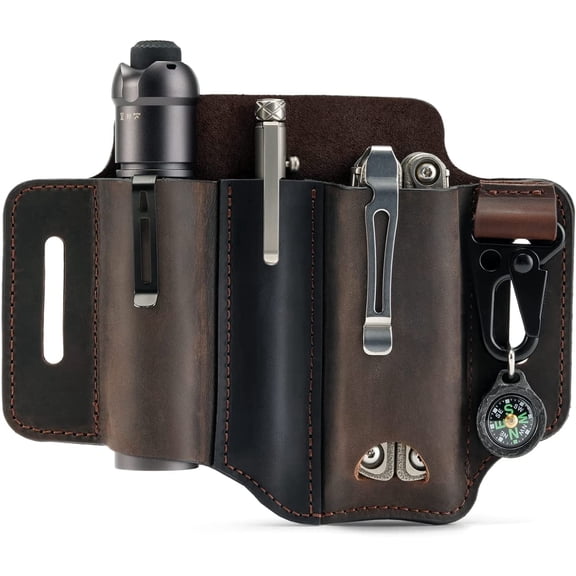 VIPERADE PJ29 Multitool Sheath for Belt, Leather EDC Pocket Organizer for Men, EDC Leather Sheath, Flashlight and Multitool Sheath, EDC Belt Organizer (Brown)