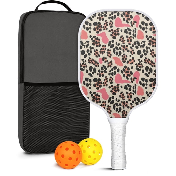 Pickleball Paddles Set Of 1, Fiberglass Surface, Animal, Leopard Print, 1 Paddle, 2 Balls & Bag