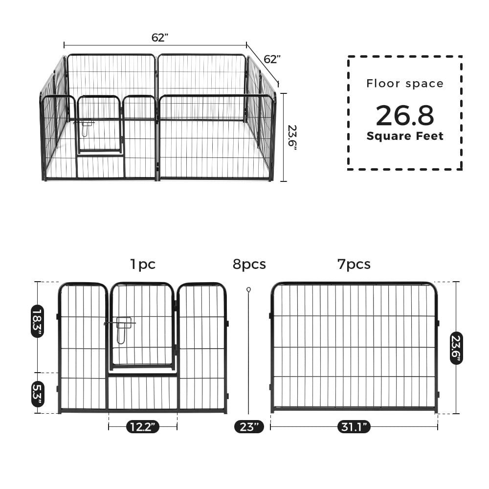 GIANNA Indoor Dog Playpen - Stress-Free and Safe Play, 24 Inch 8 Panels for Small and Medium Dogs