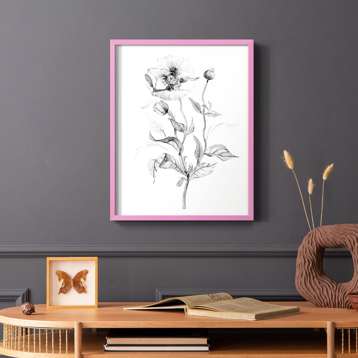 Wild Poppy Sketch Framed Print in Pink Solid Wood 8 x 10 Framed Print