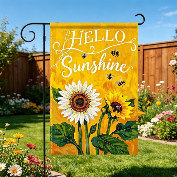 Tuvgenk Hello Sunshine Sunflower Garden Flag Double Sided Summer Yard Banner With Honeybees Outdoor Decor 12x18 Inch