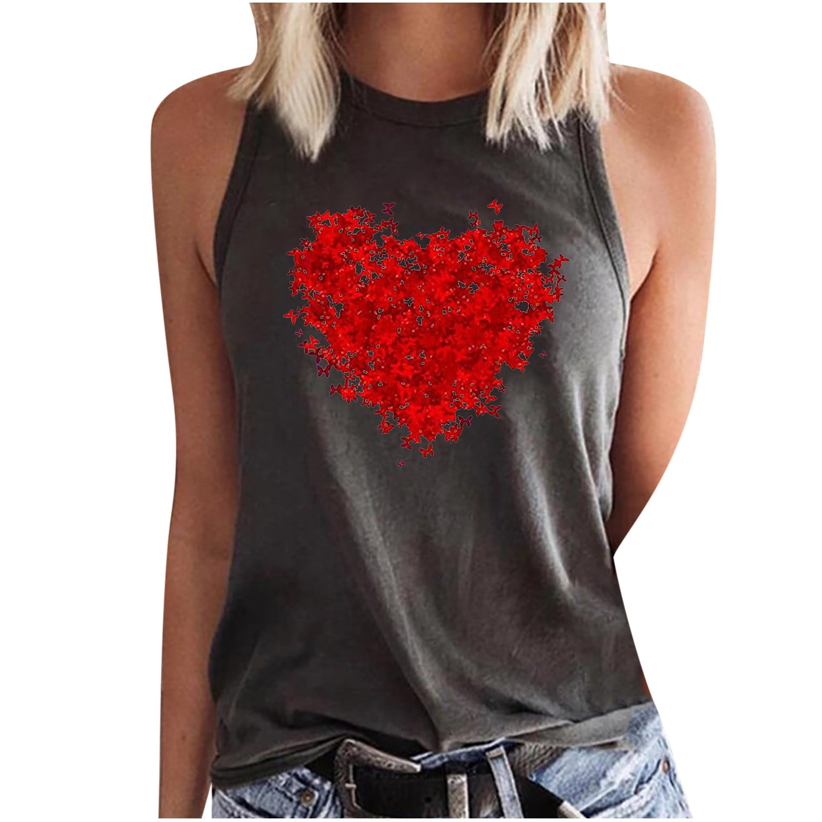 Women's Sleeveless Summer Casual Tops ONeck Printing Sleeveless Vest