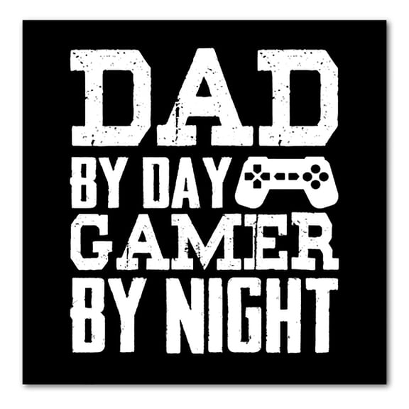 DistinctInk Custom Bumper Sticker - 10" x 10" Decorative Decal - Black Background - Dad By Day Gamer By Night