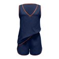 thumbnail image 5 of Arlun Linen Sets for Women 2 Piece Summer Casual Beach Vacation Outfits 2026 Trendy Deep V-Neck Sleeveless Tank Top and Shorts Sets Loose Lightweight Breathable Loungewear Navy L, 5 of 6
