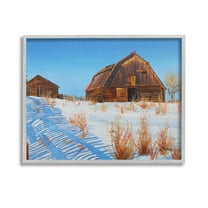 Stupell Industries Winter Country Barn Landscape Painting Gray Framed Art Print Wall Art, 14 x 11