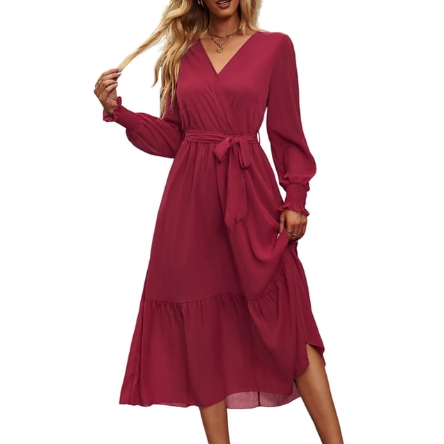 Vestido largo envolvente bohemio estampado floral PRETTYGARDEN para mujer XXL
