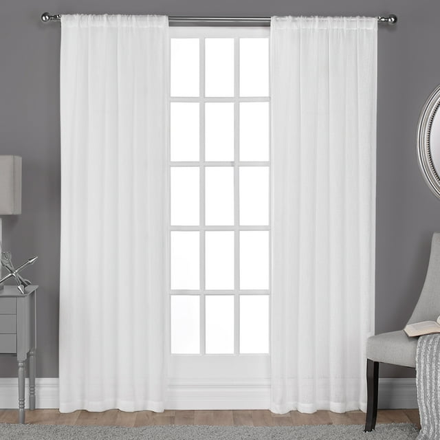 Exclusive Home Rideaux Aspect Lin Texturé Transparent Belge Paire de Panneaux Jacquard à Poche pour Tringle, 50x96, Blanc Hiver