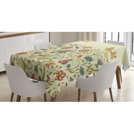 

Floral Tablecloth Blooming Colorful Petals of Summer with Butterflies and Flying Birds Flora and Fauna Rectangular Table Cover for Dining Room Kitchen 60 X 84 Inches Multicolor by Ambesonne