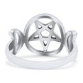 thumbnail image 3 of Iconic Half Moon And Star Goddess Triple Pentacle Design Pentagram Trending Oxidized Band Size 7, 3 of 5
