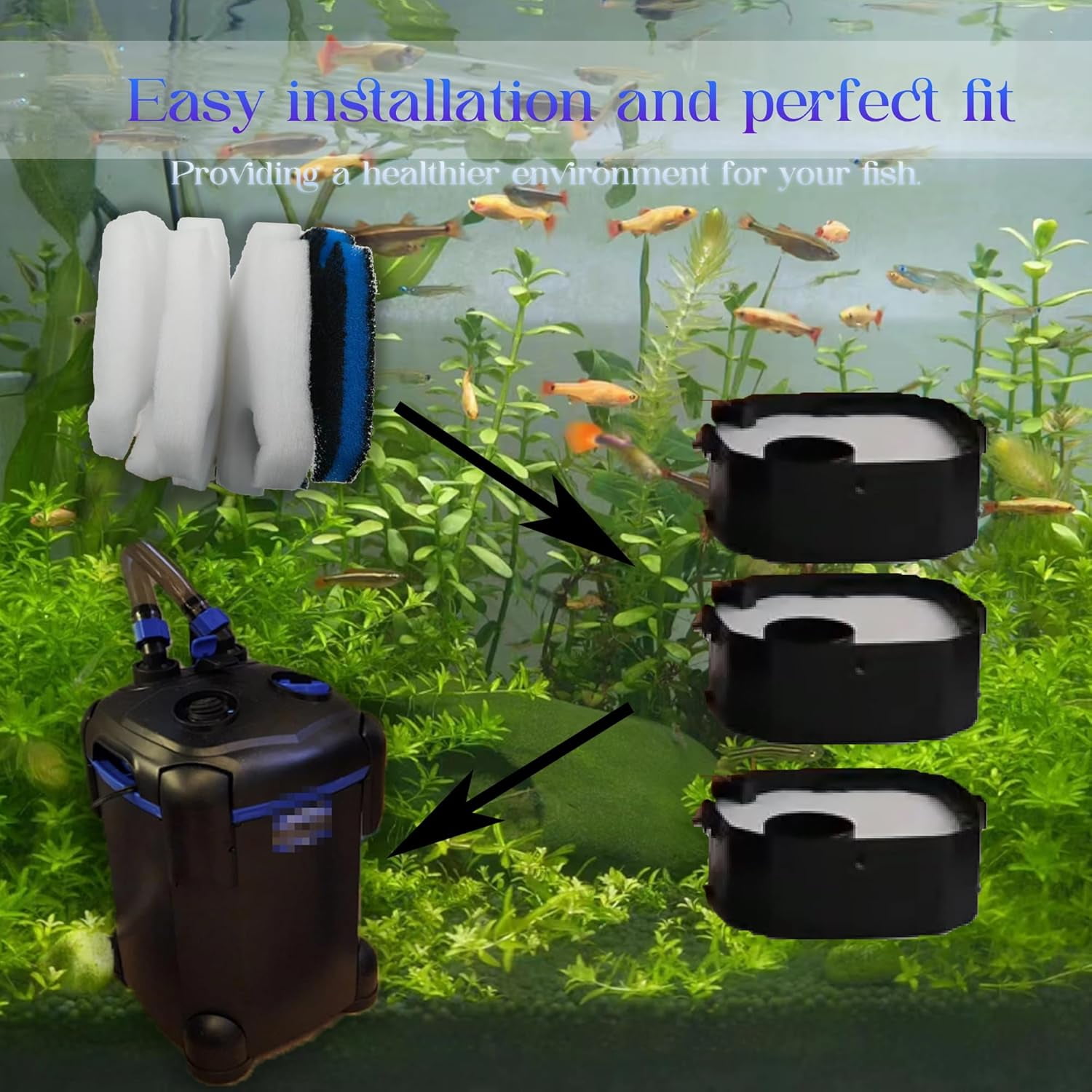Replacement Canister Filter Pads Compatible with AMOSIJOY 172/225/265GPH Aquarium External Filter, 6 White Floss and 2 Coarse Filter Pads for Coospider-repta 172/225/265GPH (8)