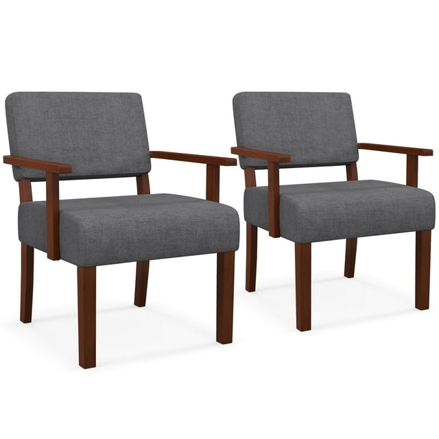 Costway 2PCS Linen Accent Chair Living Room Chair with Soft Padded Seat & Backrest Gray