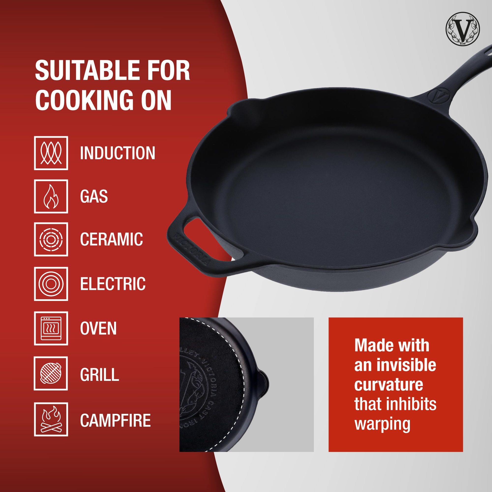 Victoria Cast Iron Skillet, Pre-Seasoned Cast-Iron Frying Pan with Long Handle, Made in Colombia, 12 Inch - image 4 of 5