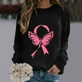 thumbnail image 5 of WREESH Women's Graphic Long Sleeve Sweatshirt Casual Loose Fit Pink Ribbon Cancer Awareness Top Black, 5 of 5