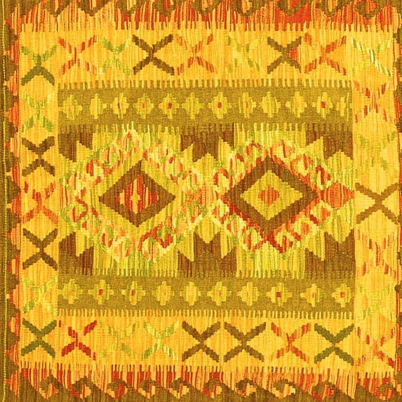 Ahgly Company Indoor Square Abstract Yellow Contemporary Area Rugs, 8' Square