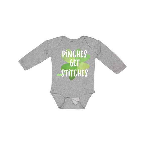 Inktastic St. Patrick's Day Pinches get Stitches Boys or Girls Long Sleeve Baby Bodysuit