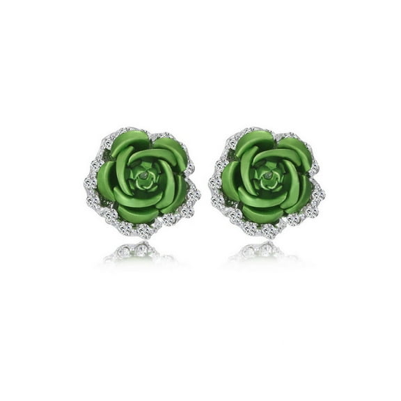 DESIGNICE Sterling Silver Earrings,Delicate Earrings Silver,Rose Flower 925 Sterling Silver Earrings,Green