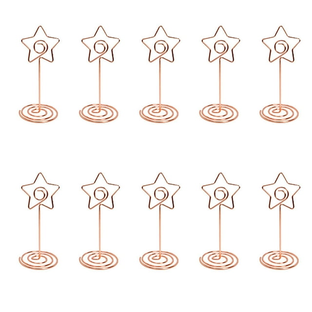10 Pieces Table Number Stand Round Shape Metal Convenient Card Holder Centerpieces Paper Clamp Wedding Decoration Tabletop Decor Star rose gold