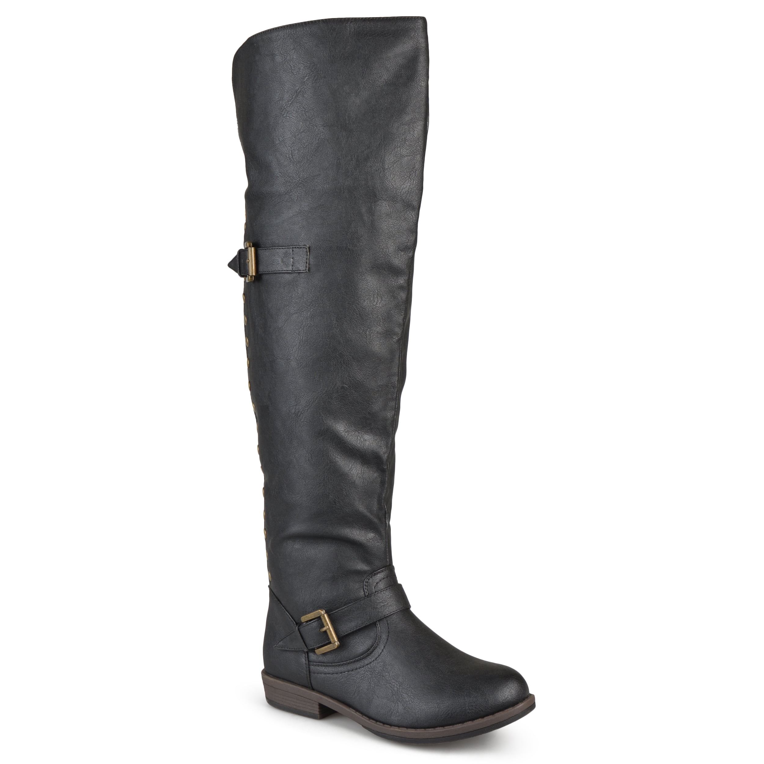 wide calf over the knee heel boots
