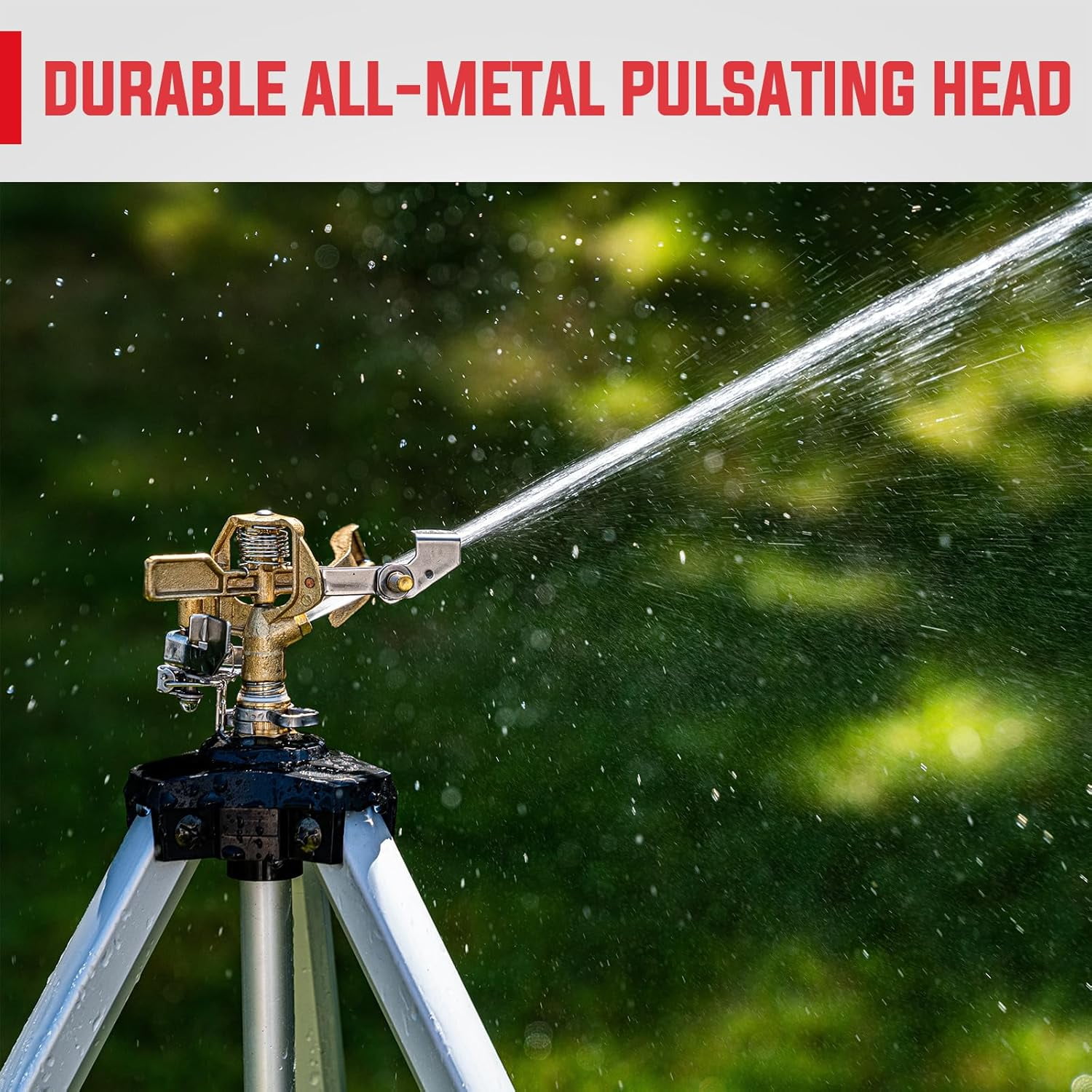 YAMATIC 360° Impact Sprinkler on Adjustable Tripod Base, Heavy Duty for Lawn, Yard & Garden (20–90FT Coverage)