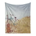 thumbnail image 1 of Vintage Soft Flannel Fleece Throw Blanket, Old Guitard a Vintage Bike Standing in the Beach Vacation Enjoy Summer Photo Art, Cozy Plush for Indoor and Outdoor Use, 50" x 60", Blue, by Ambesonne, 1 of 5