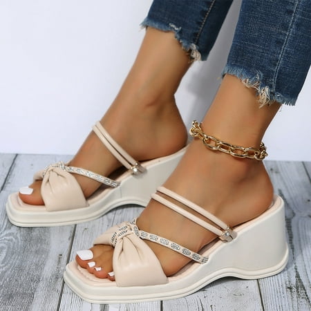 

KKCXFJX slippers for women Summer Sandals For Women Wedge Slip On Sandals Crystal Roman Shoes Open Toe Casual Slippers Slippers