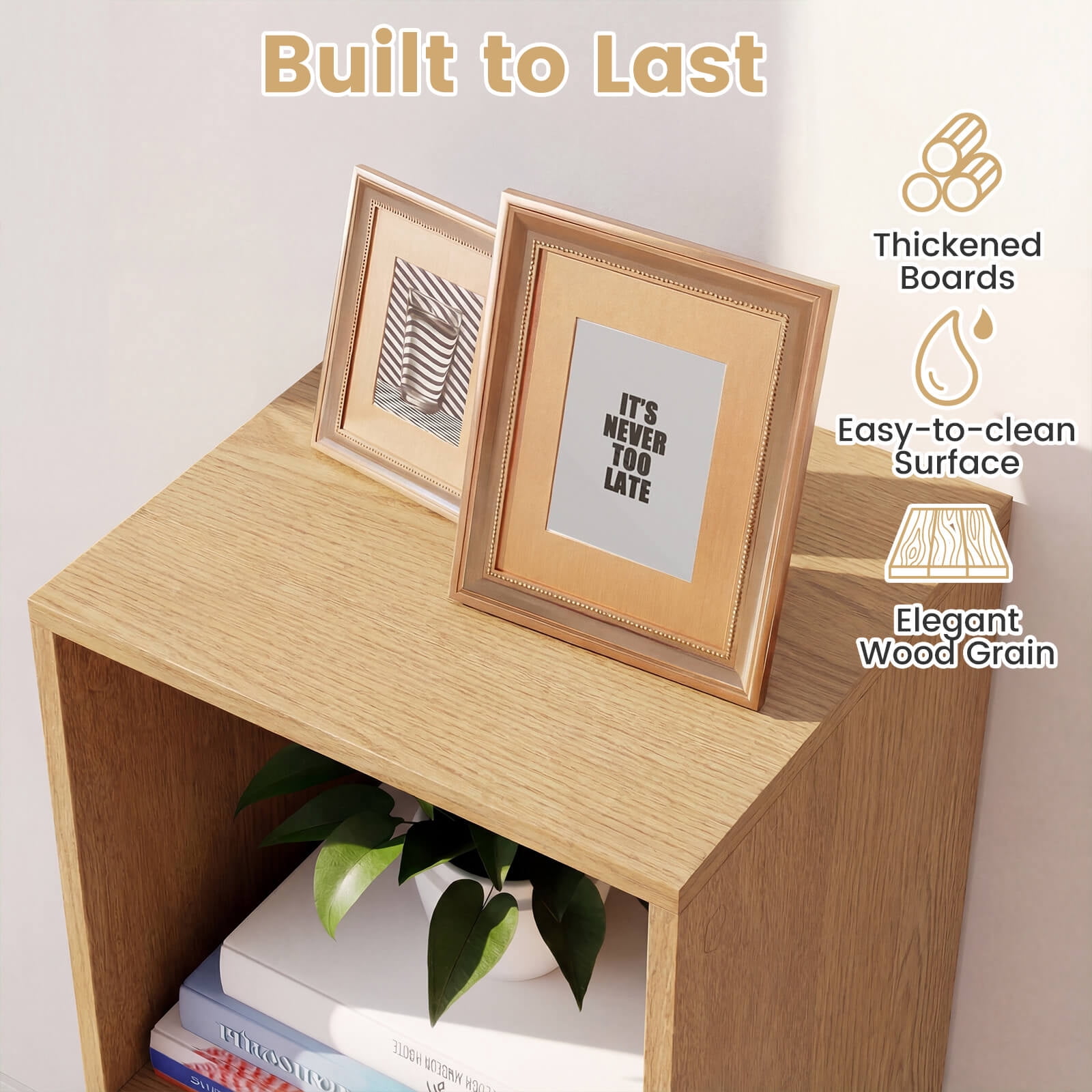 Costway 3-Cube Bookshelf, Modern Vertical Bookcase with Back Guardrail & Anti-tipping Kits Natural
