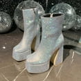 thumbnail image 4 of Silver Women'S Fashion Winter High Top Boots Platform High Heel Waterproof Sparkly Lace Up Casual Comfortable Outdoor Shoes Size 38 Foot Length 9.45In, 4 of 9