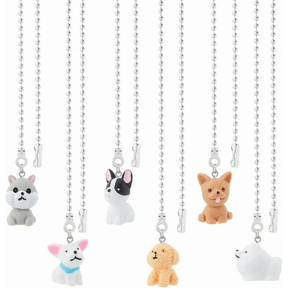 1set 6pcs 6 styles Resin Dog Ceiling Fan Pull Chain Extenders with Iron Ball Chain Mixed color 145~148mm 1pc/style
