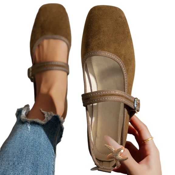 Miqool Womens Mary Jane Buckle Flat Loafers Square Toe Closed Heel Soft Sole Slip On Ballet Flat Dress Shoes for Office Commutes Dates Shopping