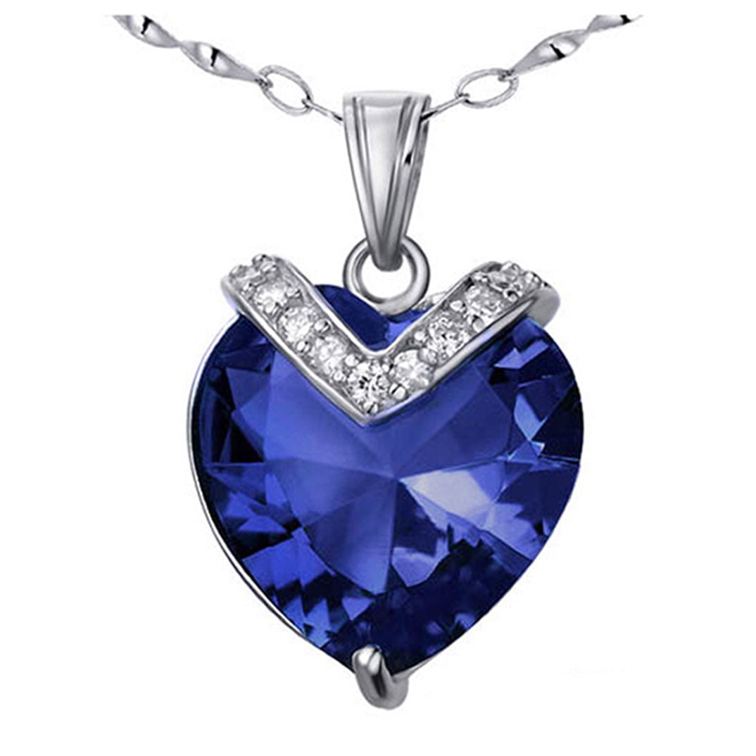 Devuggo 10.4 Carat TCW Heart Shaped Gemstone Created Blue Sapphire 925 Sterling Silver Necklace Pendant with free... by